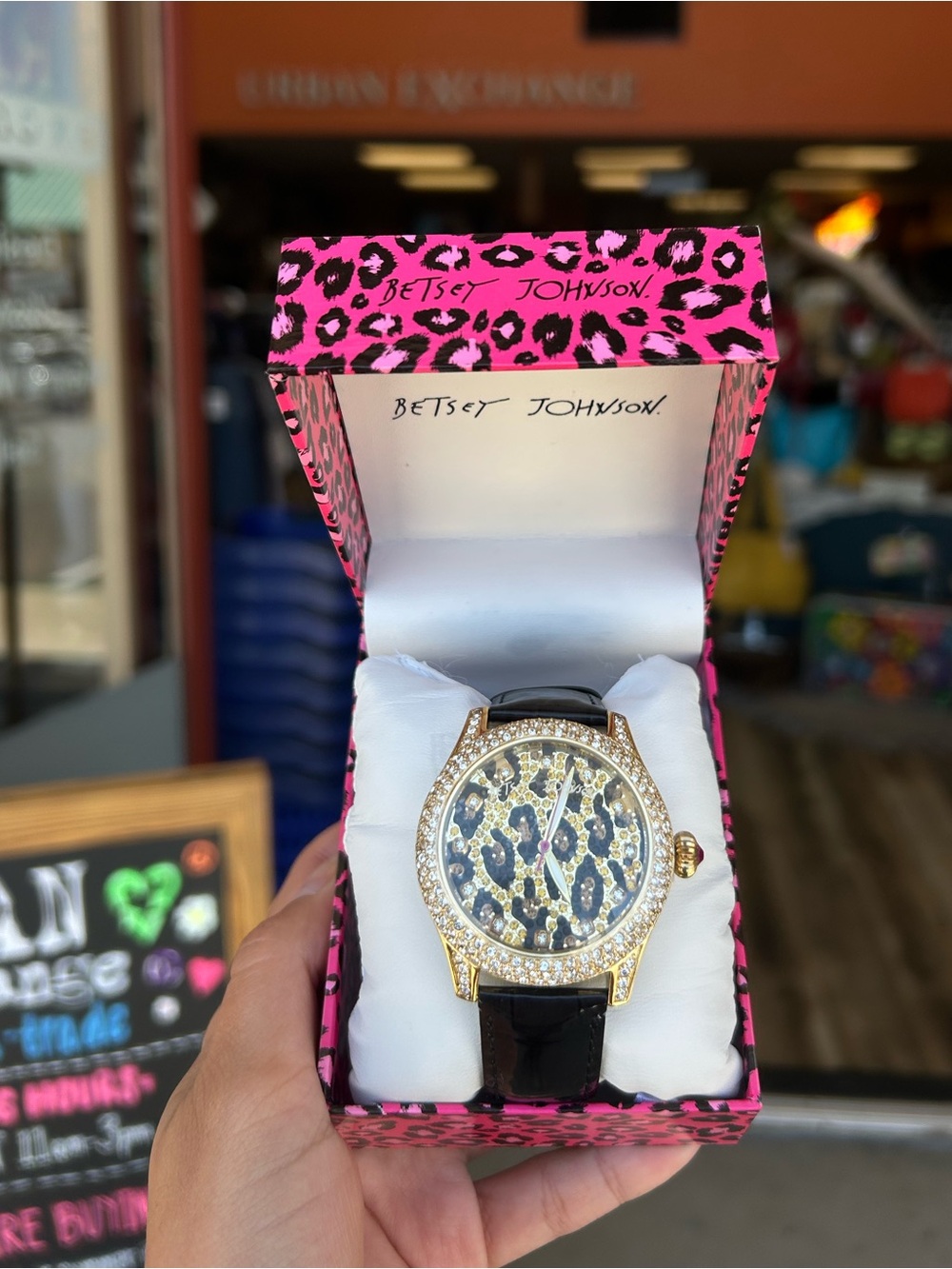 Betsey Johnson Leopard Rhinestone Watch